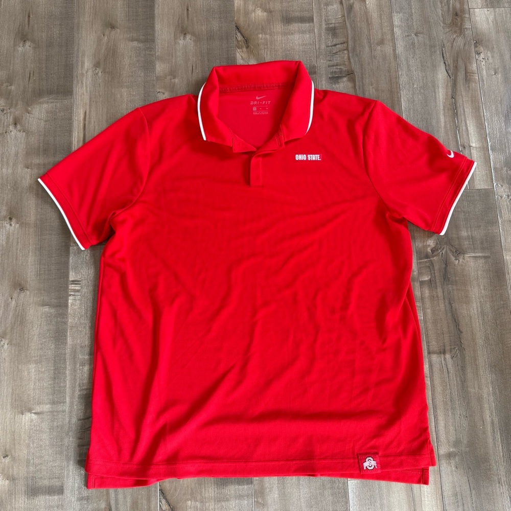 Ohio State University Nike DriFit Red Polo Shirt‎ Men XL College Sports Football